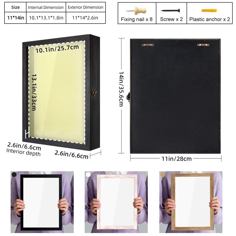 TJMOREE صندوق عرض ظل الزهور TJ.MOREE 11 × 14 إطار ظل كبير مع باب زجاجي لباقة الزفاف والميداليات والصور وصندوق الذكريات للأشياء الثمينة - أسود ريفي - Image 2